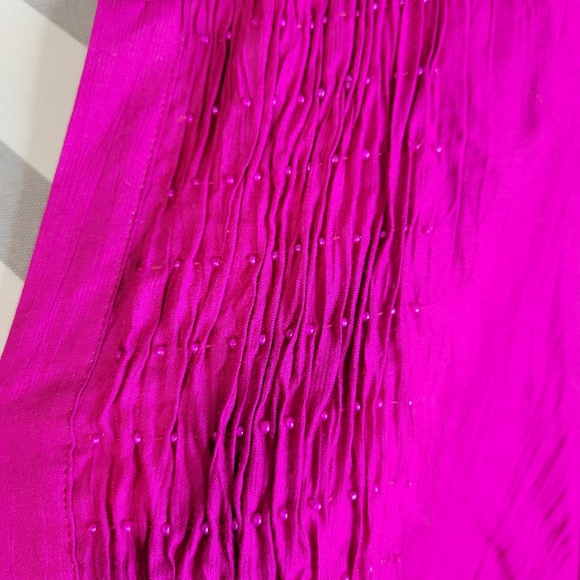 Chicos Bright Pink Pin tucked Beaded top Size 3 elbow 3/4 button cuff Sleeves - Picture 3 of 10